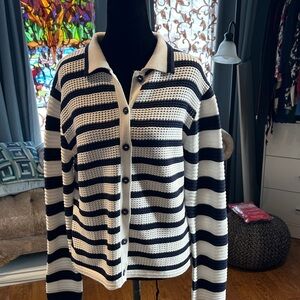 Joseph A Navy and White Striped Cardigan